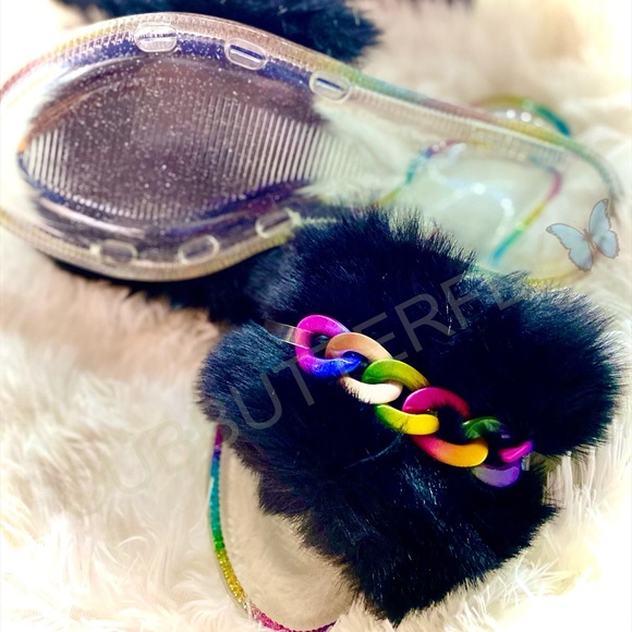 🌈BLACK & RAINBOW RHINESTONE JELLY SLIDE🌈 - Picture 3 of 3